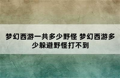 梦幻西游一共多少野怪 梦幻西游多少躲避野怪打不到